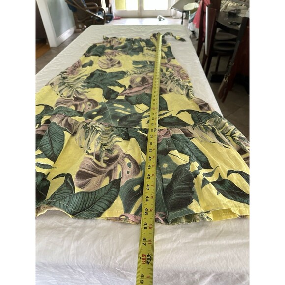 BELLA AMBRA Italy Linen Tropical Hawaiian print Midi Dress Shift Ruffle Hem Bow - Picture 13 of 13